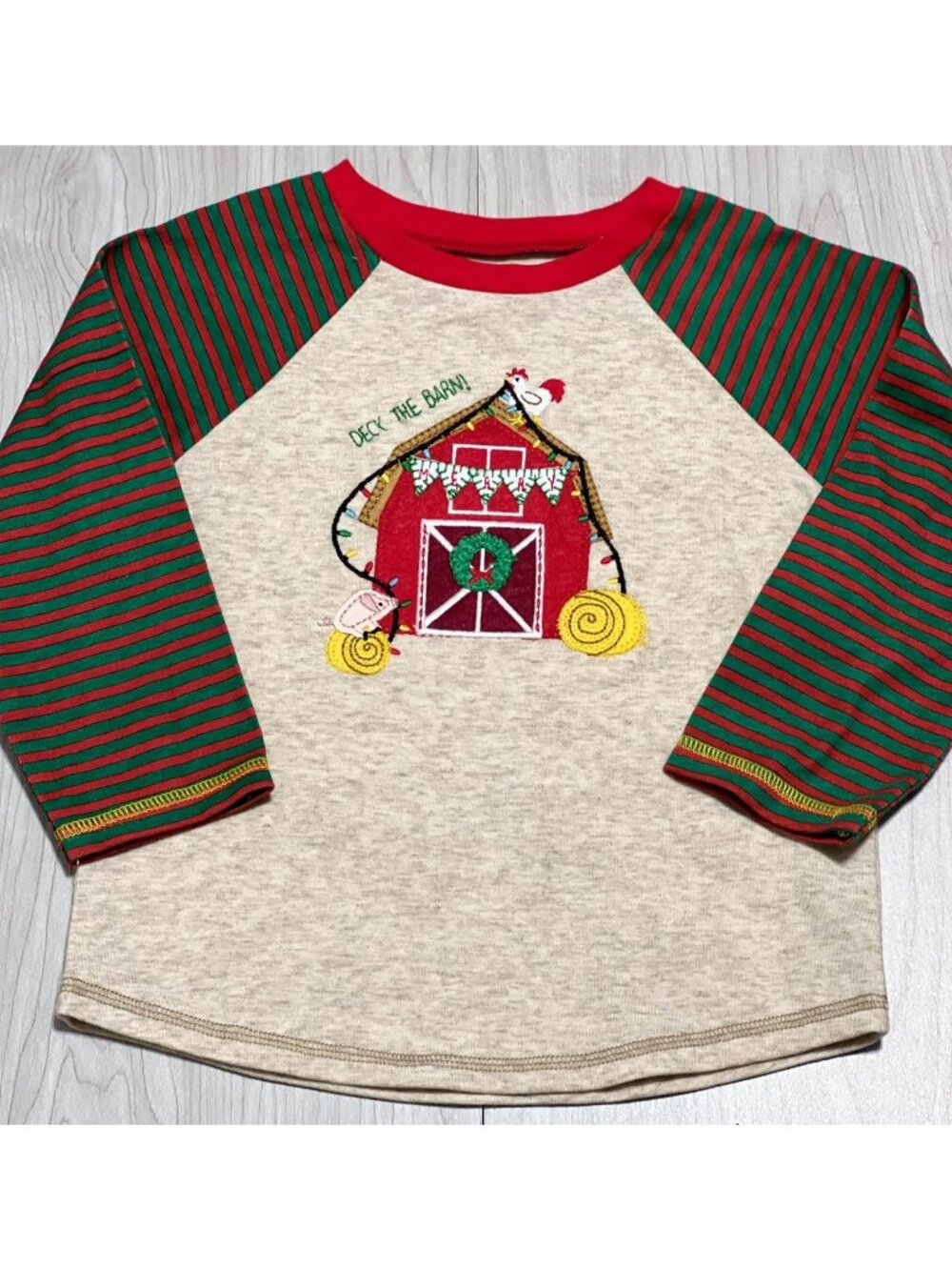 Mud Pie Christmas farm Shirt 12m 18m Pig chicken Barn Holiday embroidery NWT